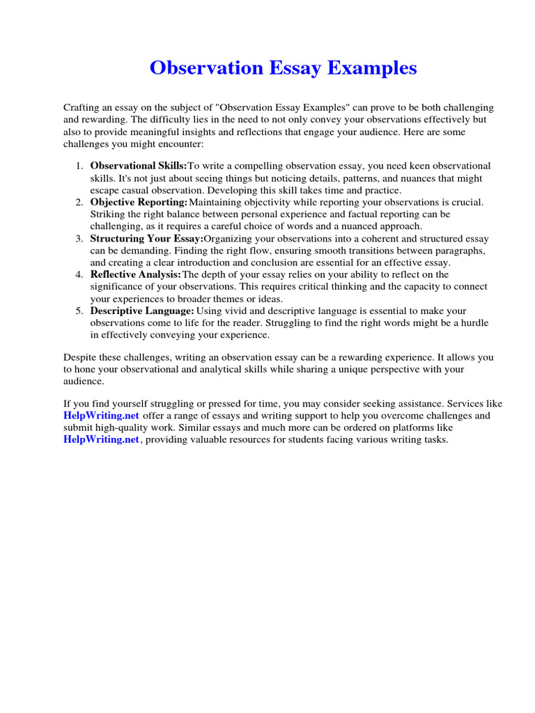 Observation Essay Examples | PDF | Essays | Emergency