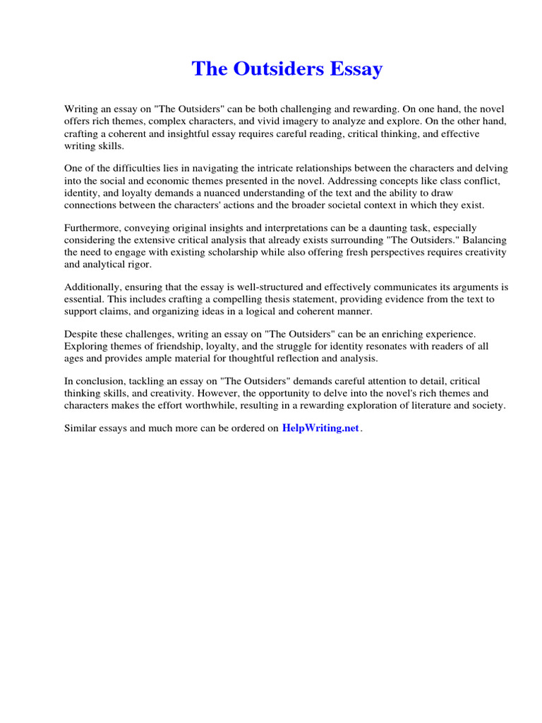 The Outsiders Essay Download Free PDF SarbanesOxley Act Essays