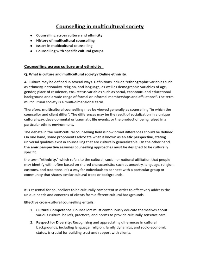 Multicultural Counseling in Diverse Societies | PDF | Psychotherapy ...
