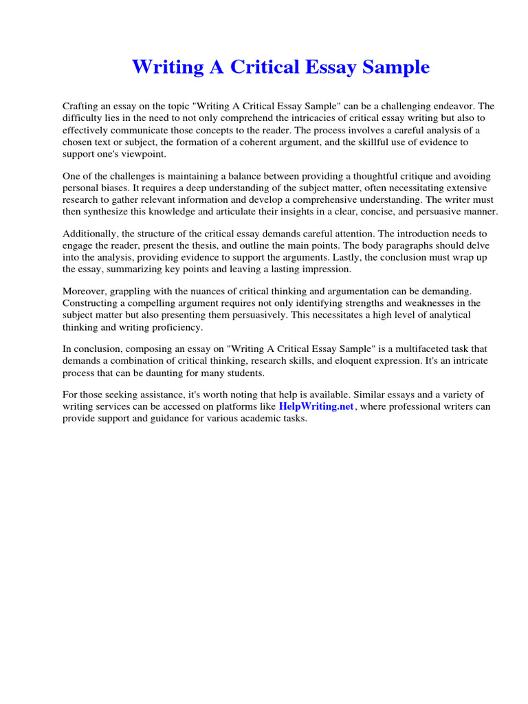 Writing a Critical Essay Sample | PDF | Educational Technology | Heart