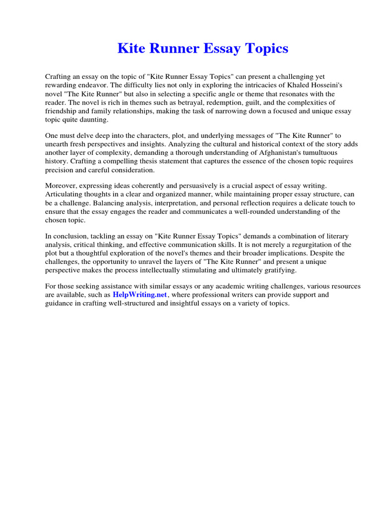 Kite runner essay topics pdf no sql beach