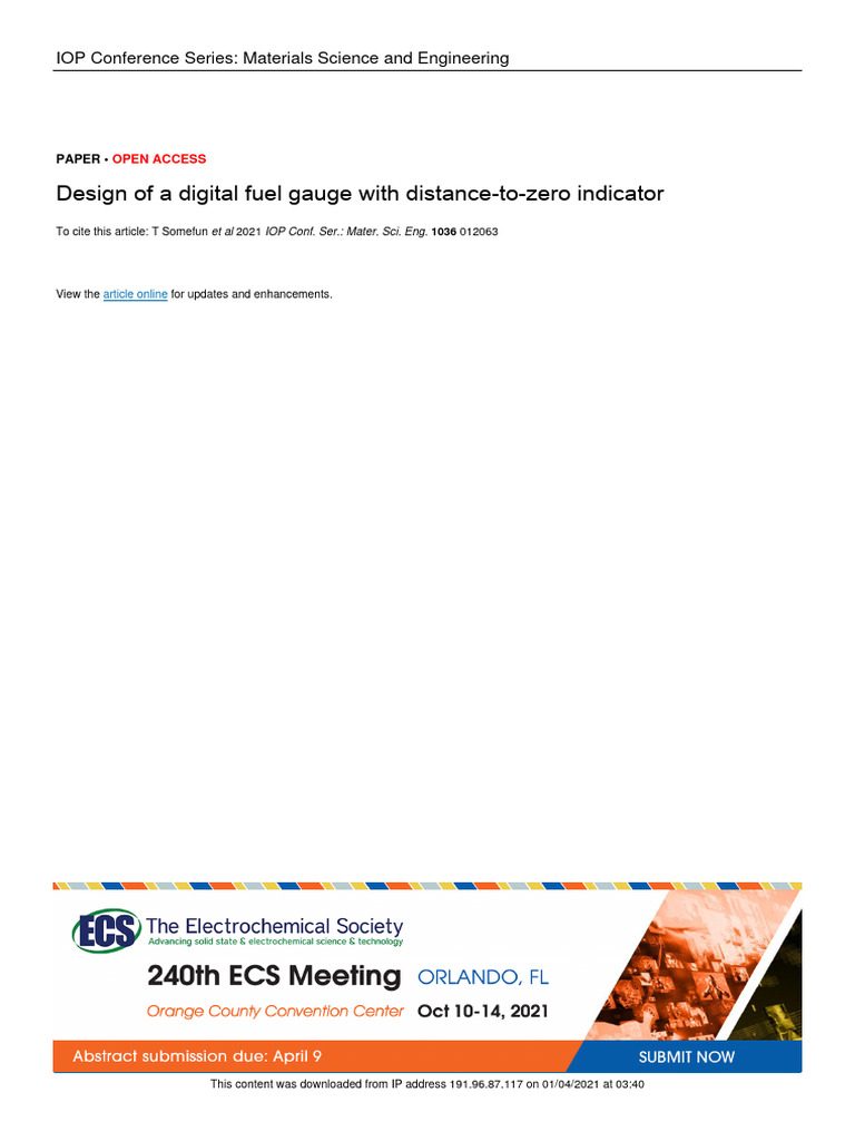 Design of A Digital Fuel Gauge With Distance-To-ze | PDF | Analog To ...