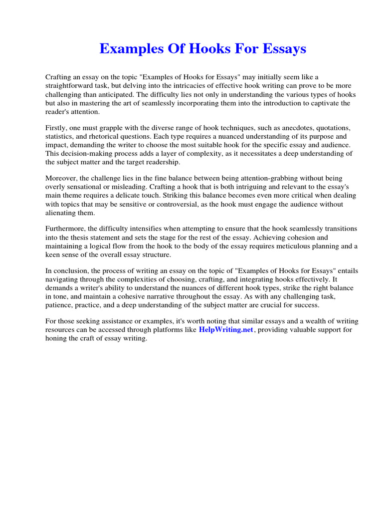 Examples of Hooks For Essays | PDF | Othello | Iago