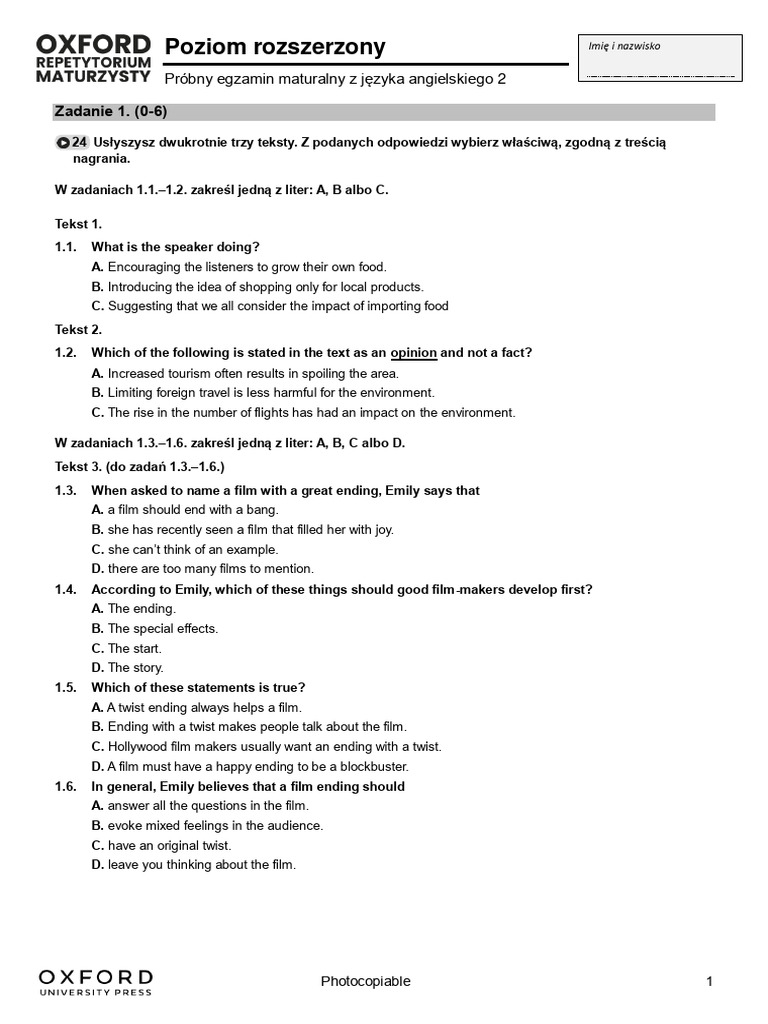 Orm 2 Mock Matura Test 2 | PDF