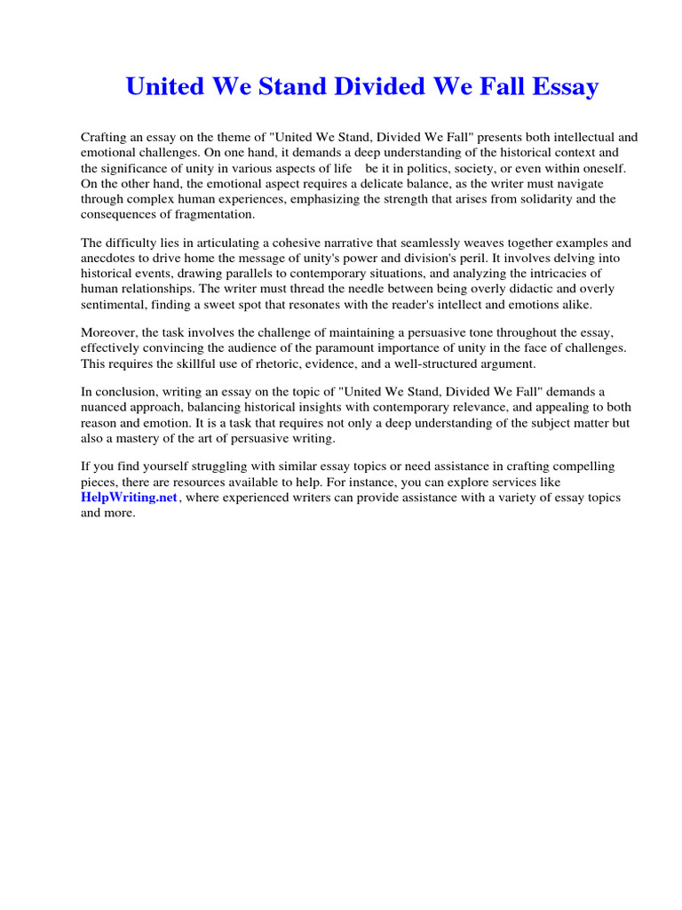 United We Stand Divided We Fall Essay | PDF | Essays | Body