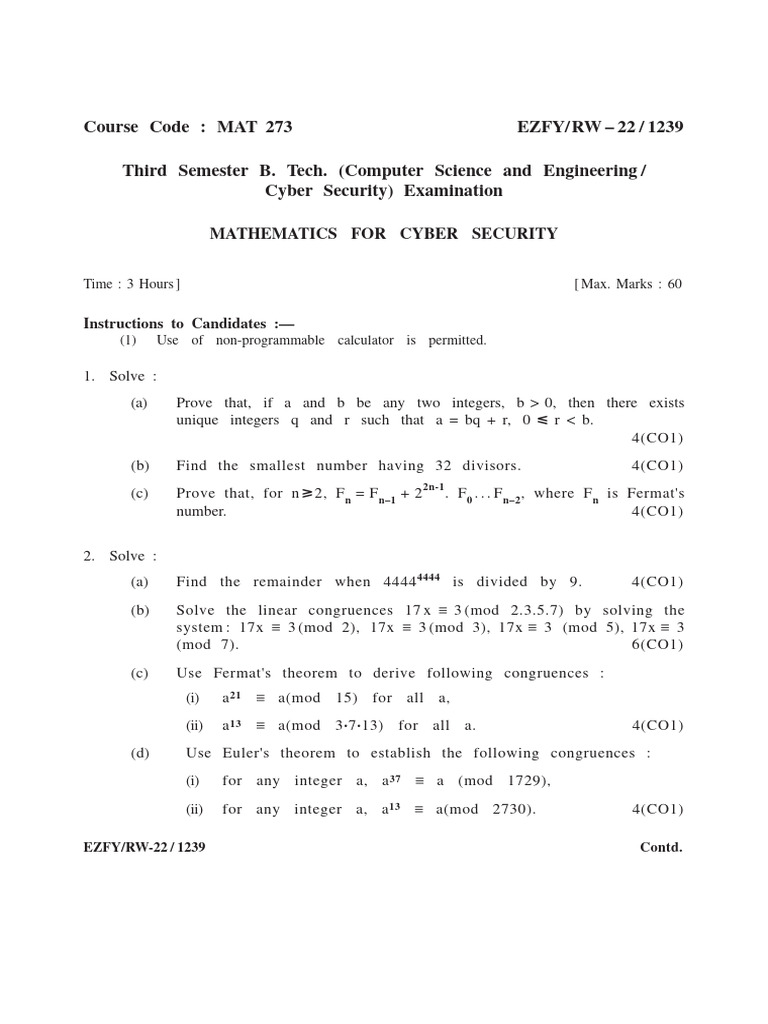 Mathematics for Cyber Security Course | PDF | Science | Computer Science
