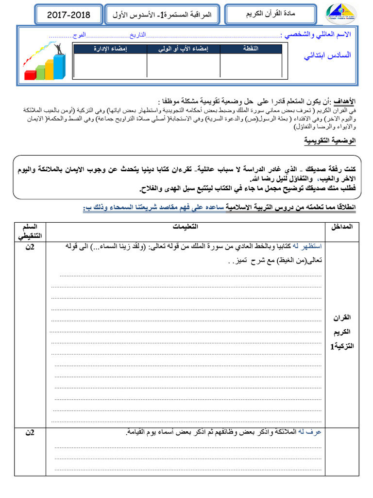 Devoir 4 Parlier 1 Education Islamique 1trim 6aep | PDF
