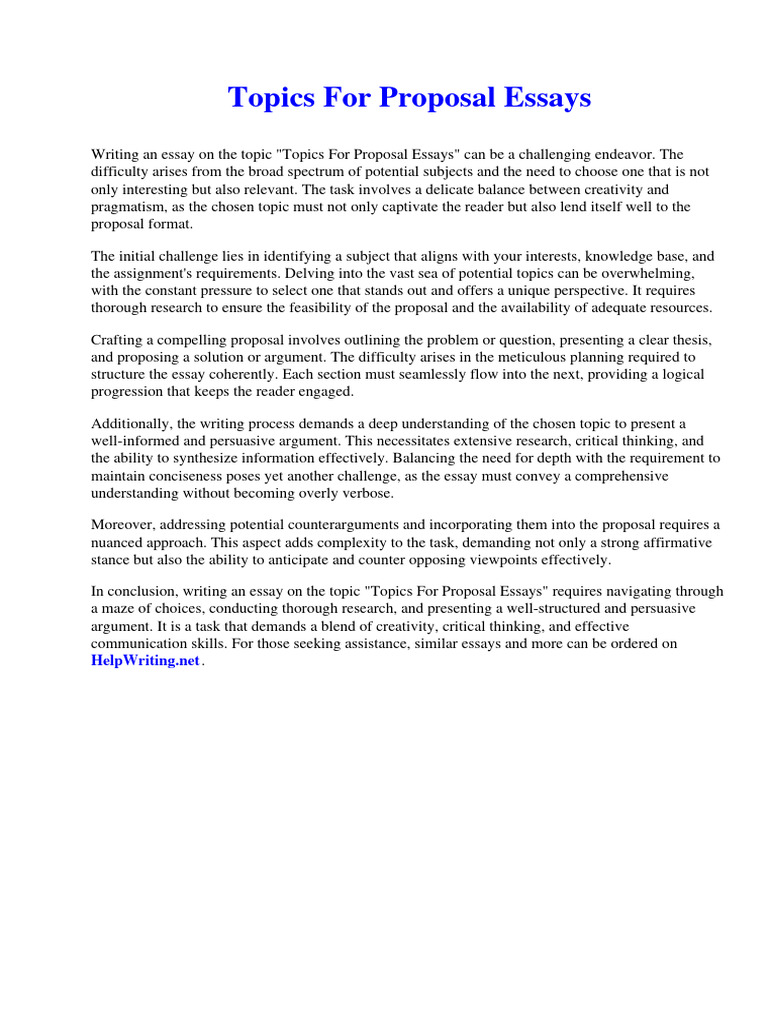 Topics For Proposal Essays | PDF | Apocalyptic And Post Apocalyptic ...