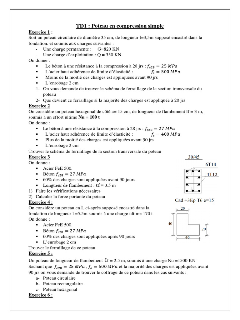 TD 1-Poteau en Compression Simple | PDF | Béton armé | Science des ...