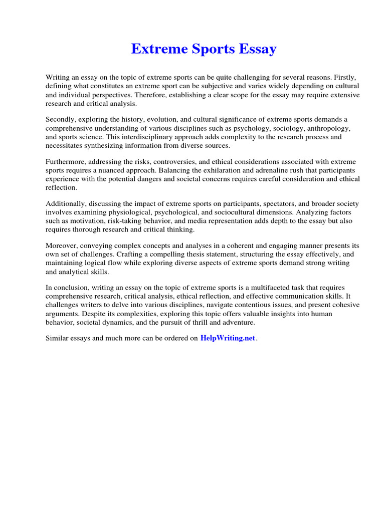 Extreme Sports Essay PDF Critical Thinking Moth