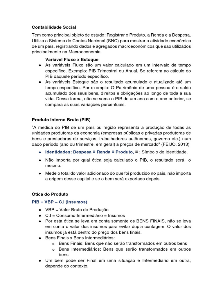 Contabilidade social resumo completo pdf produto interno bruto renda