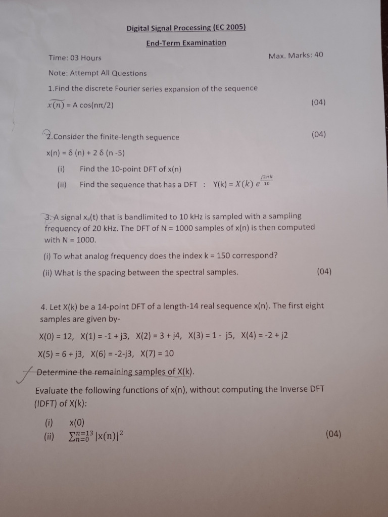 DSP Endsem p1 | PDF