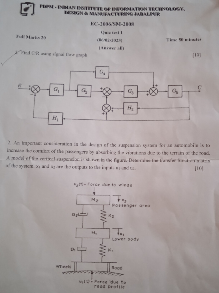 Control Systems Quiz 1 PDF