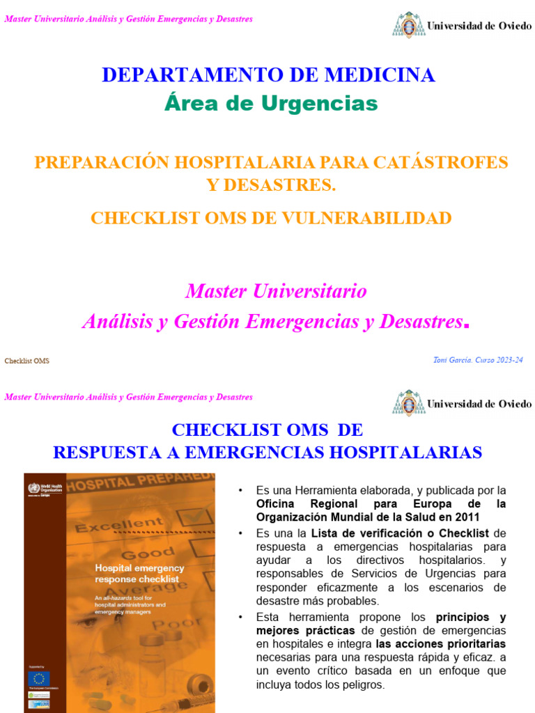 Checklist OMS para Emergencias Hospitalarias | PDF | Hospital | Farmacia