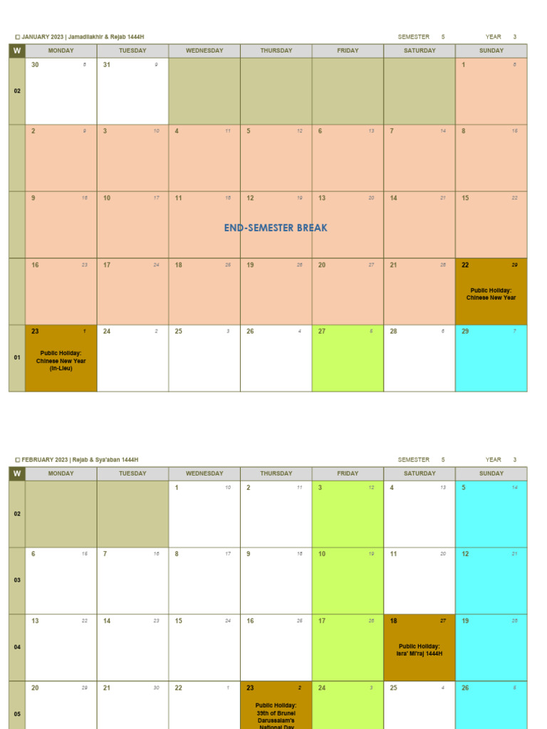 Student personal calendar 2023 semester 5 pdf academic term