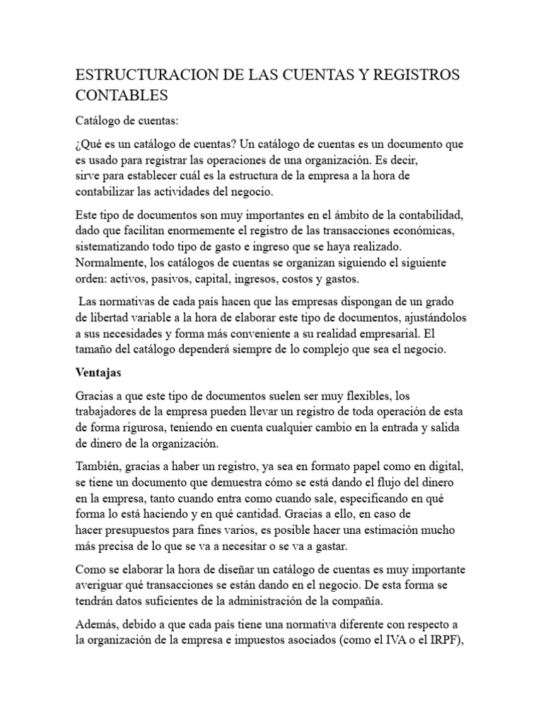 Estructuracion de Las Cuentas y Registros Contables | PDF ...