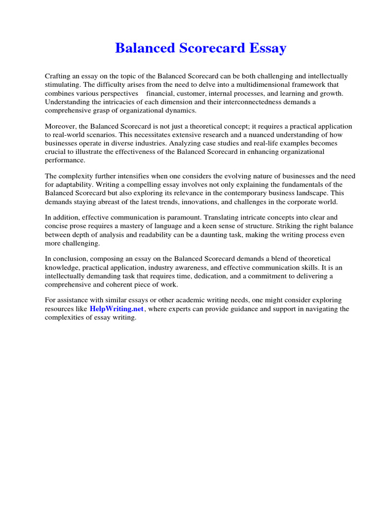 Balanced Scorecard Essay PDF Essays Henry David Thoreau