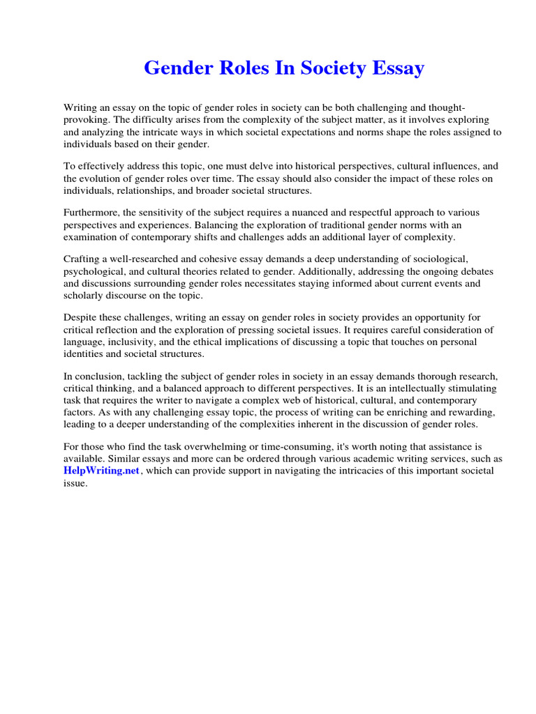Gender Roles in Society Essay | PDF | Monetarism | Gender