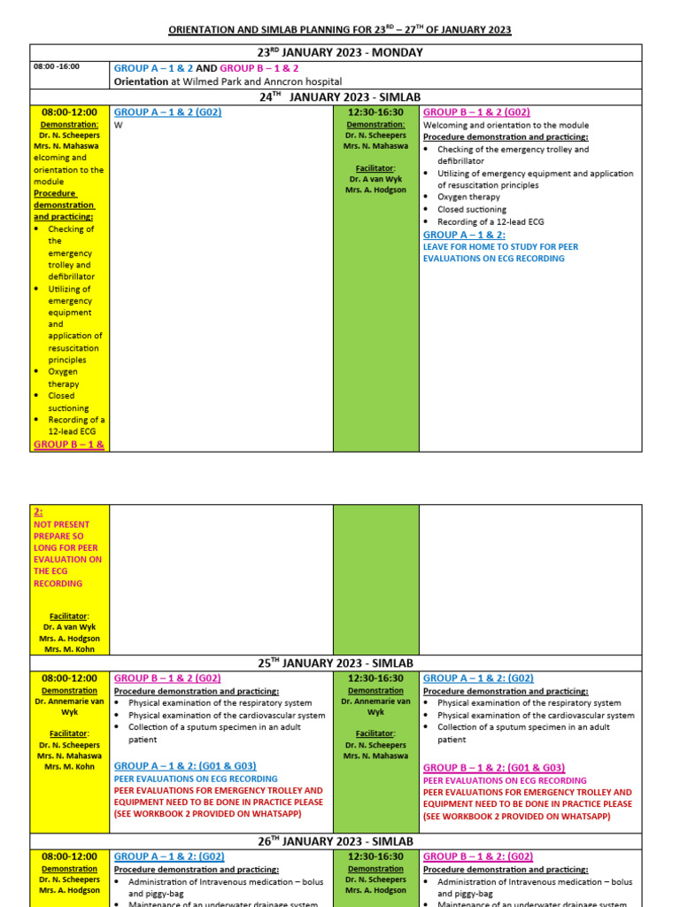 Orientation and Simlab Planning For January 2023 | PDF | Diseases And ...