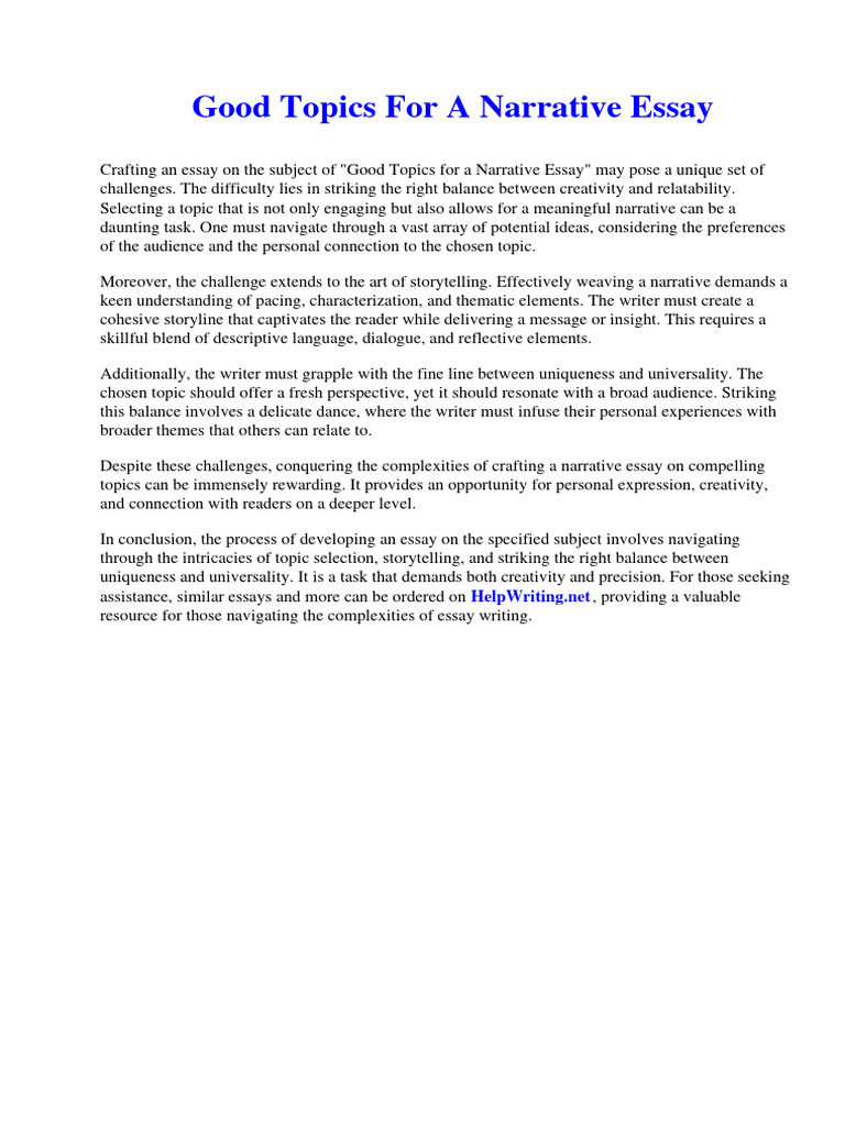 Good Topics For A Narrative Essay PDF Narrative Essays