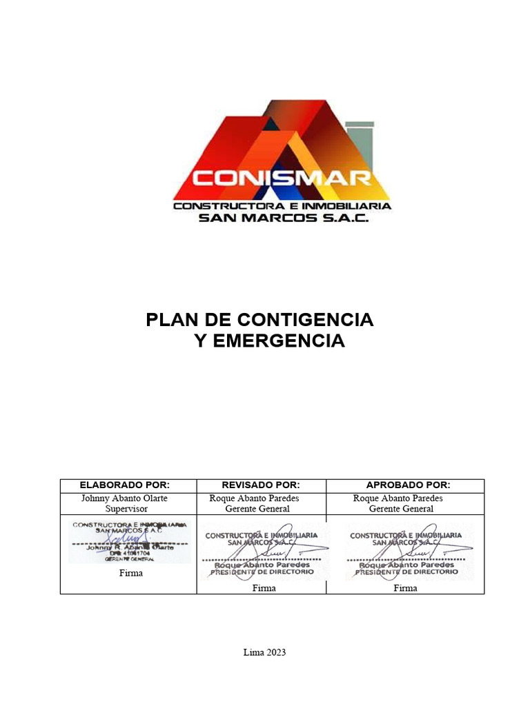 Plan de Contingencia y Emergencia 2023 | PDF | Primeros auxilios ...