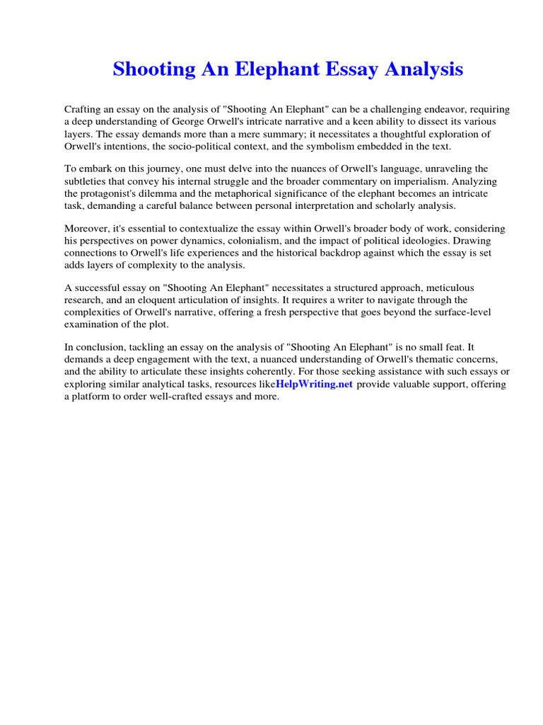 Shooting An Elephant Essay Analysis PDF United States Dollar