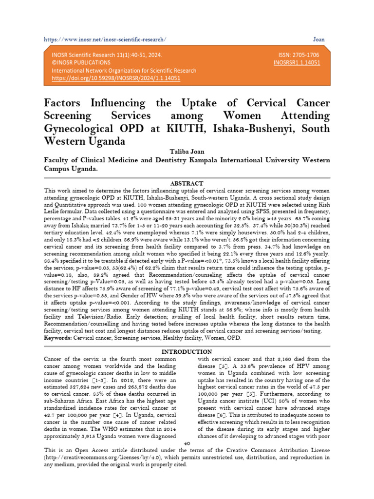 Cervical Cancer Screening Uptake Factors | PDF | Cervical Cancer | Cancer