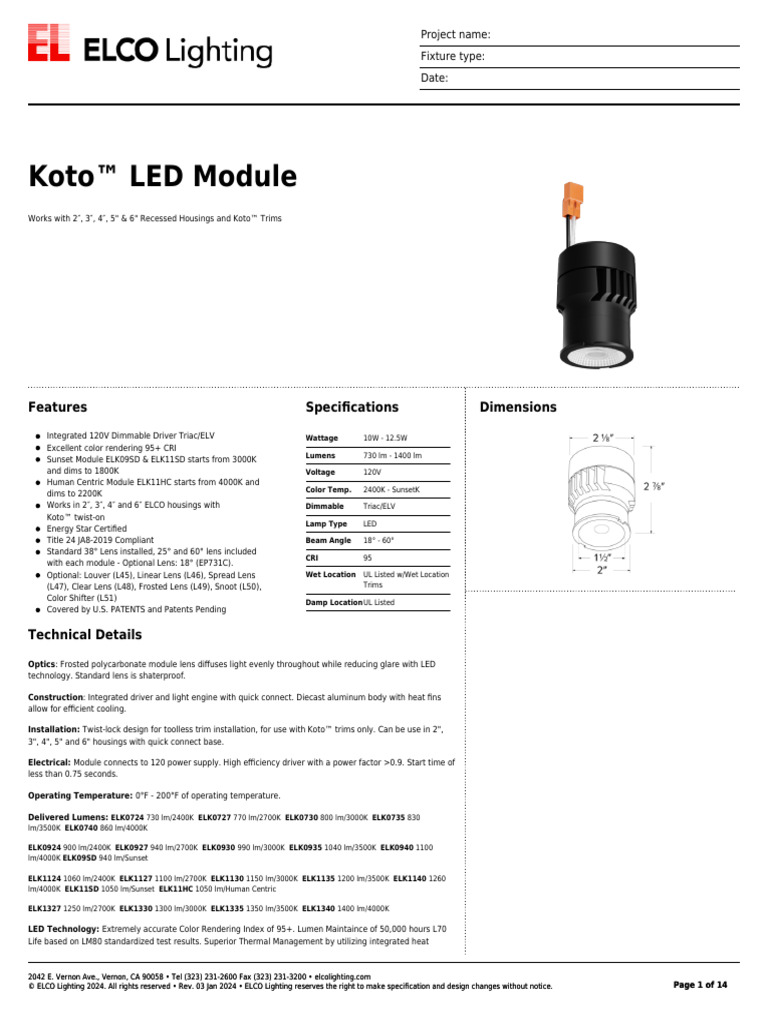 ELCO Koto Led Module | PDF | Compact Fluorescent Lamp | Electrodynamics