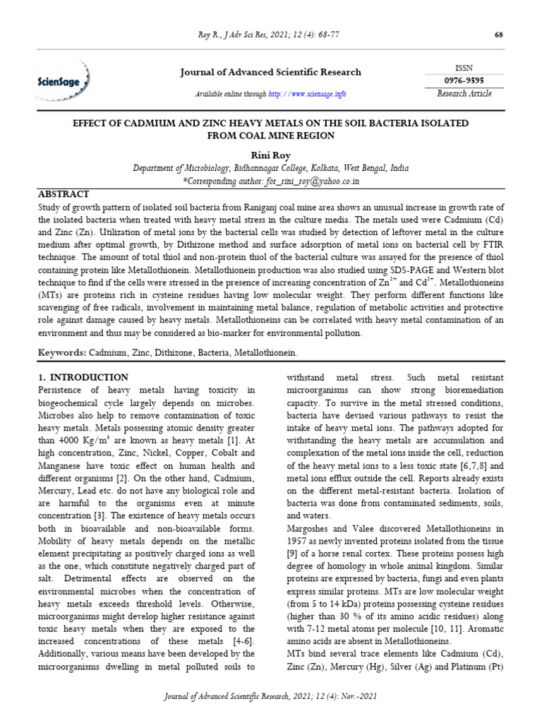 Impact of Cadmium and Zinc on Soil Bacteria | PDF | Bacteria | Cadmium