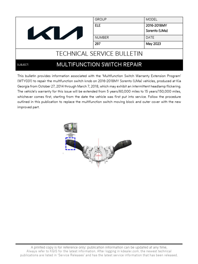 2016-2018 Sorento Multifunction Switch TSB | PDF | Electrical Connector ...