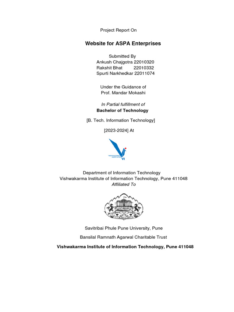 ASPA Enterprises Website Project Report | PDF | Websites | Databases