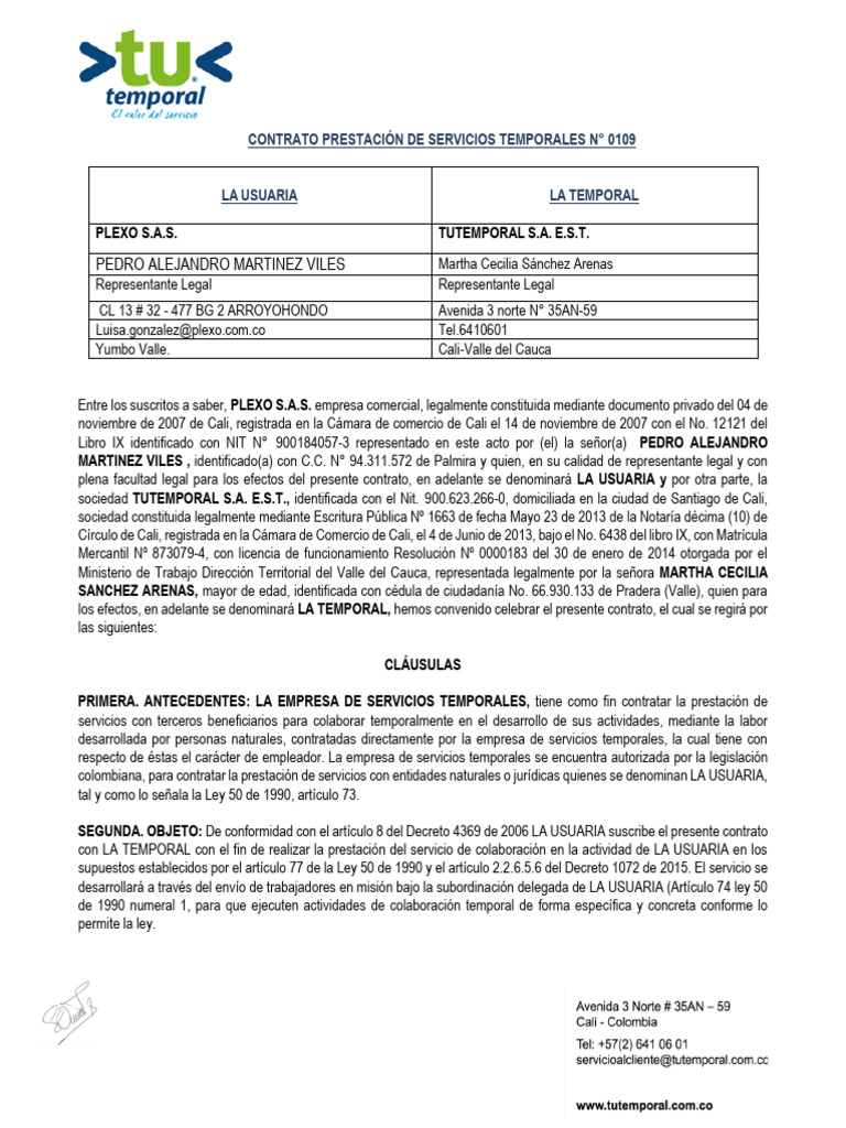 Contrato de Servicios Temporales 0109 | PDF | Derecho laboral | Arbitraje