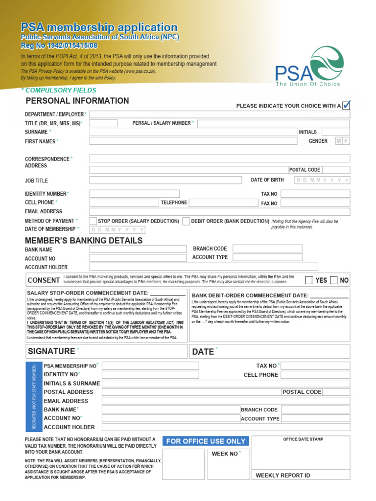 Psa Membership Application Form April 2022 PDF Banks Economies