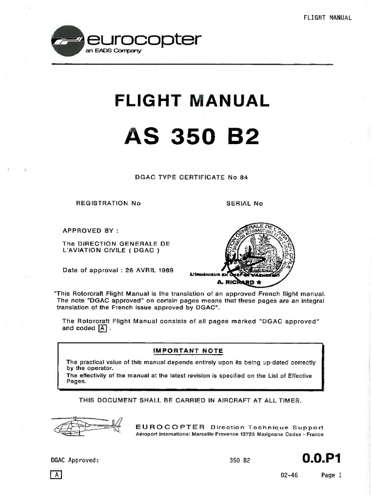 Flight Manual As 350 B2 Vol 1 | PDF