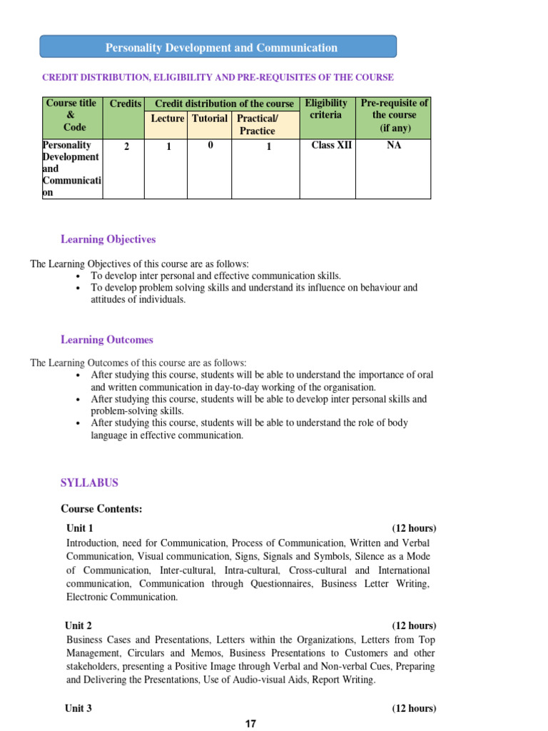 Personality Development And Communication Sec Pdf Communication