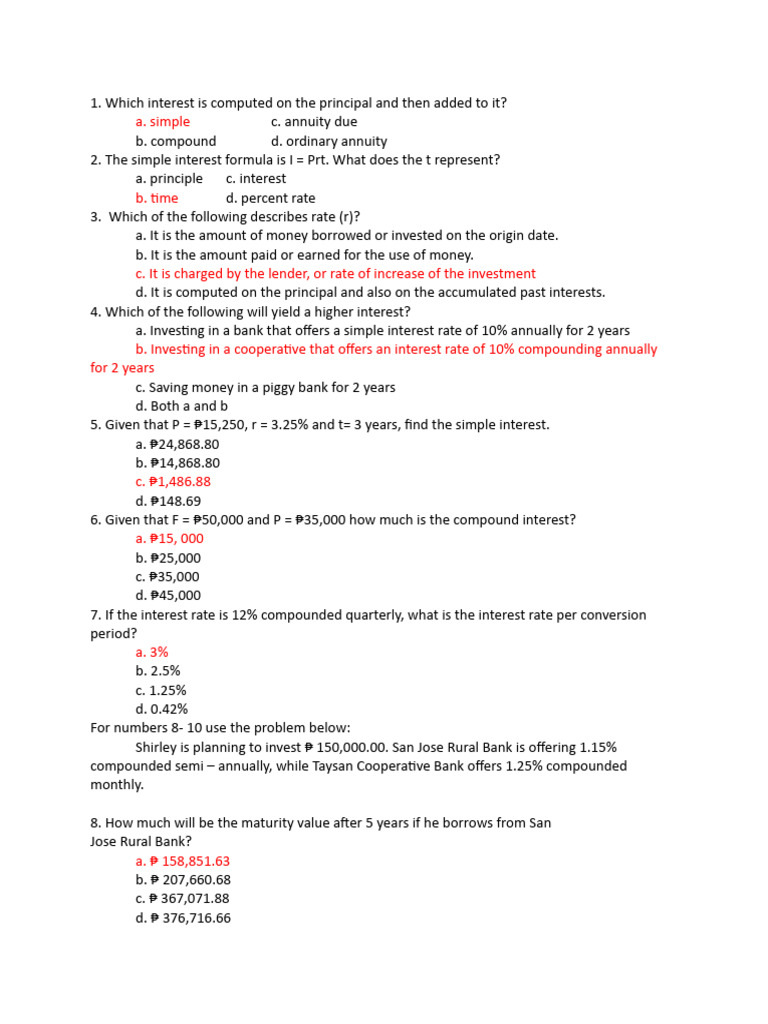 Interest and Annuity Quiz Questions | PDF | Bonds (Finance) | Interest