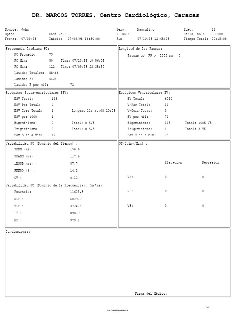 Informe de Holter ECG: Análisis de Arritmias | PDF | Cardiology ...