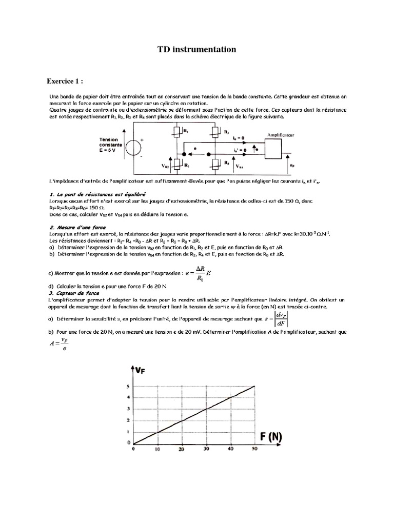 TD Instrumentation : Exercices sur Capteurs | PDF | Thermocouple ...