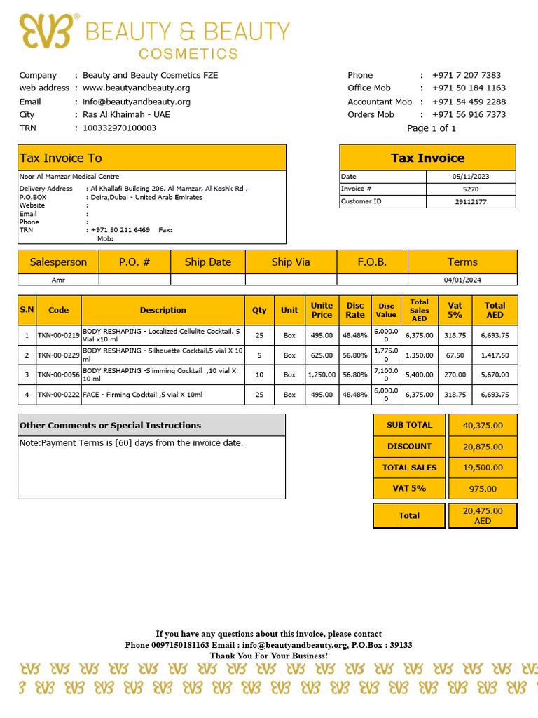 Beauty and Beauty Invoice #5270 | PDF | Invoice | United Arab Emirates