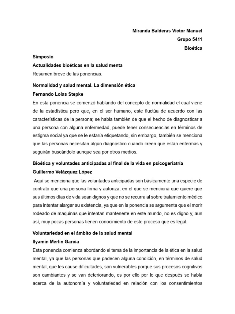 Actualidades Bio ticas En La Salud Mental PDF Salud Mental 
