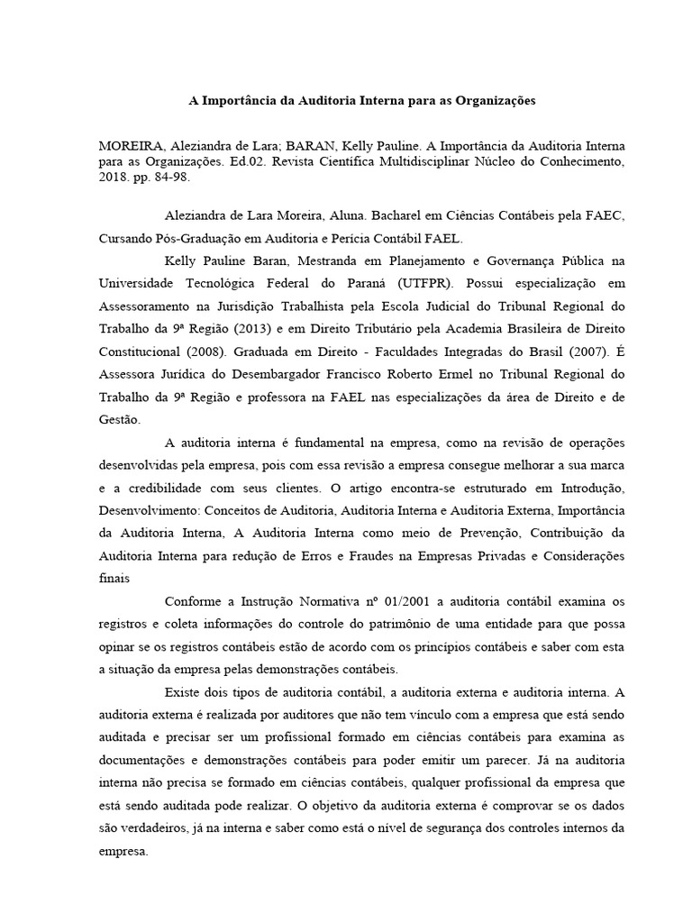 A Importância Da Auditoria Interna para As Organizaçõe1 | PDF ...