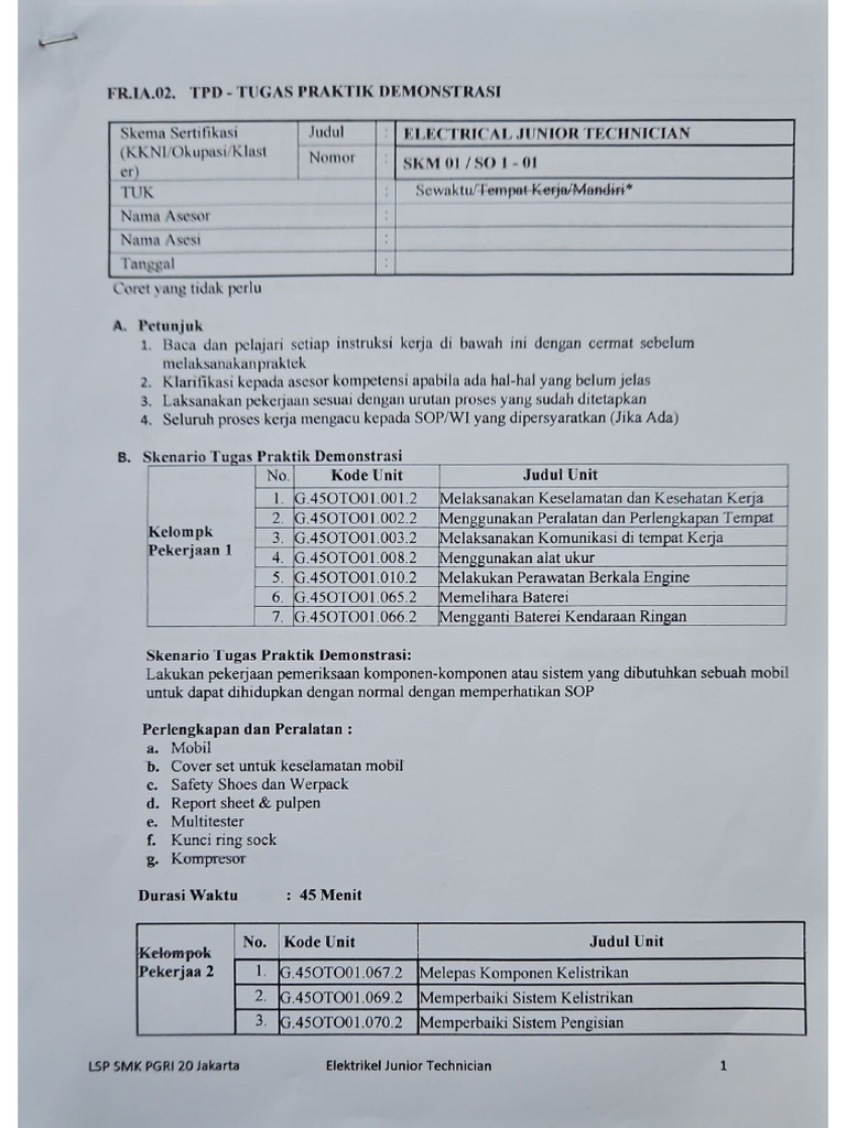 TPD - Electrical Junior Technician | PDF