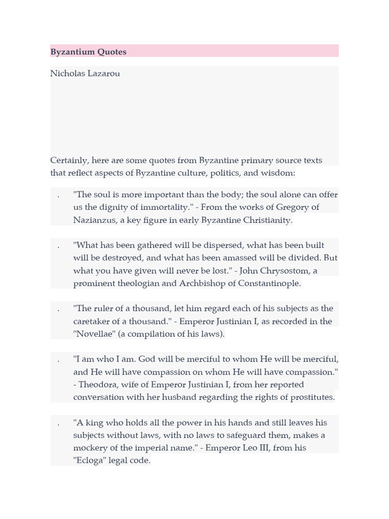 Byzantium Quotes | PDF | Byzantine Empire | Justinian I, image size:768x1024