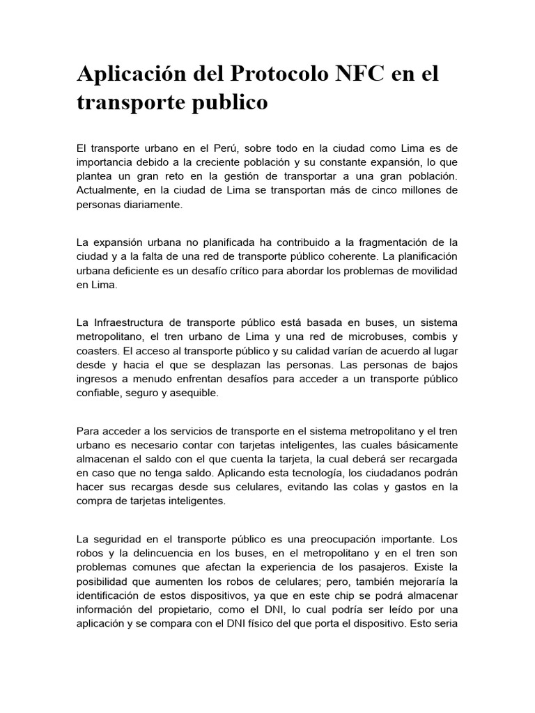 Aplicacion Del Protocolo NFC | PDF | Teléfonos móviles | Transporte