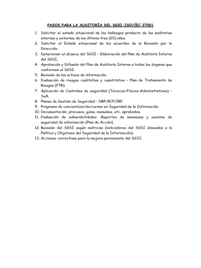 Pasos Para La Auditoría Del Sgsi Pdf