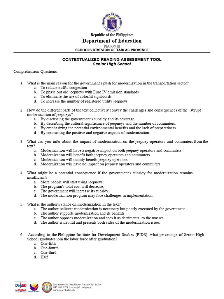 Shs contextualized reading assessment tool 1 download free pdf