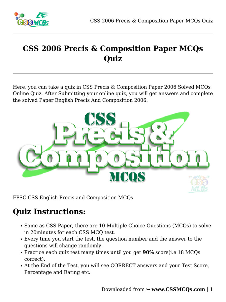 CSS 2006 English MCQs Quiz Online | PDF | Multiple Choice | Educational ...