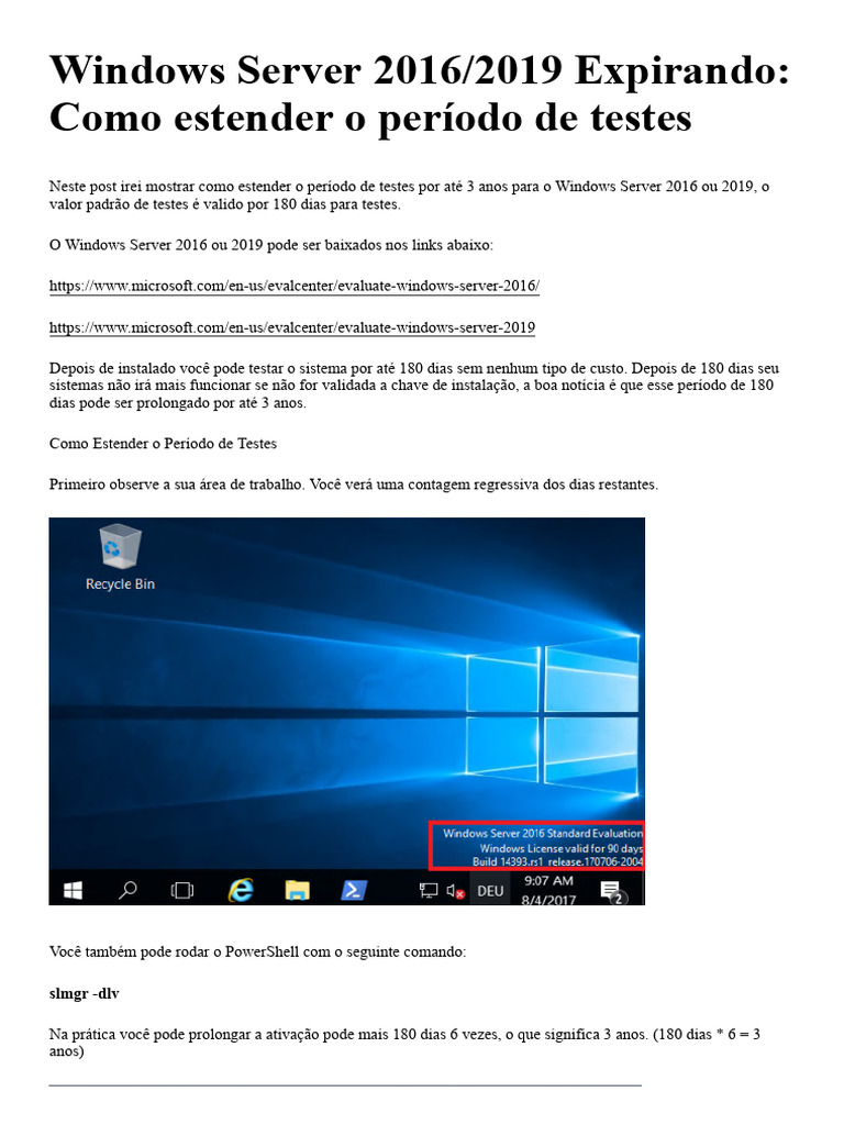 Windows Server 2016 - 2019 Expirando - Como Estender o Período de ...