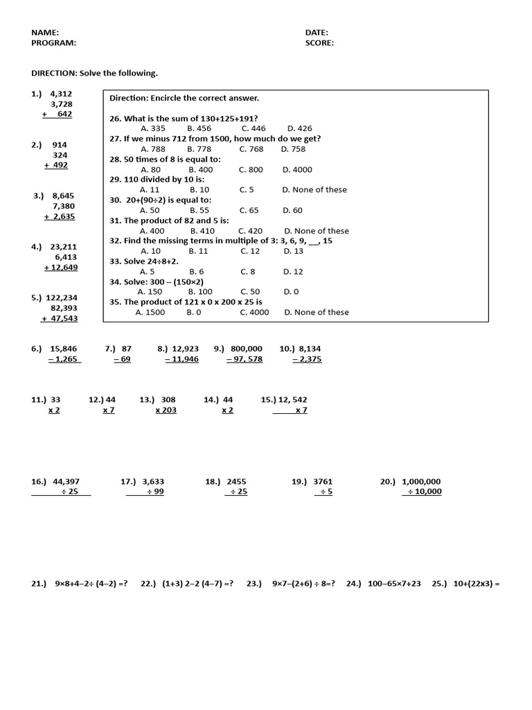 Business math long test 1 pdf