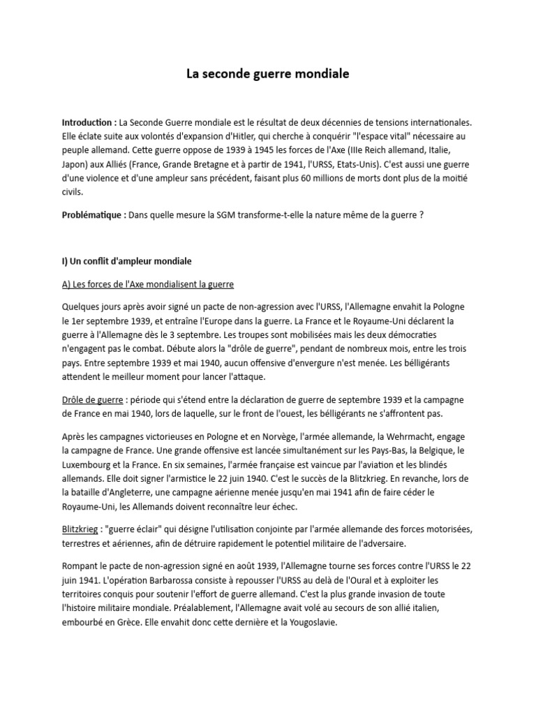 La Seconde Guerre mondiale : Conflits et Alliances | PDF | France de ...